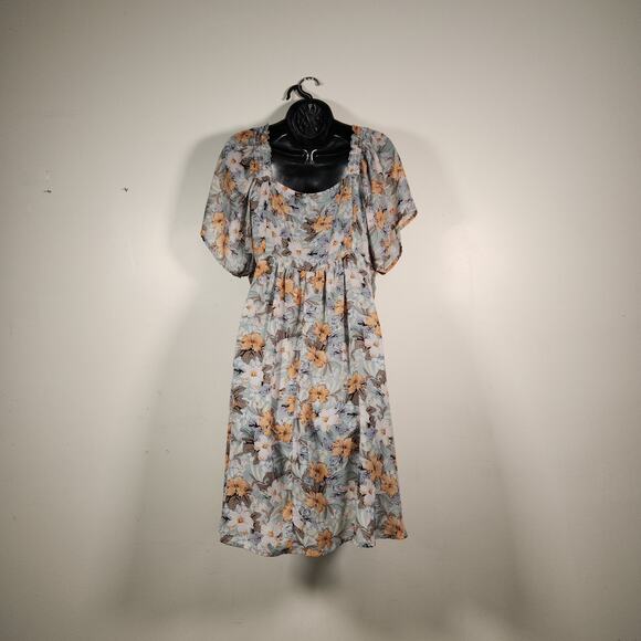 UMGEE Mini Dress Womens Large L Yellow Green Hi Lo Babydoll Spring Summer - Picture 3 of 10